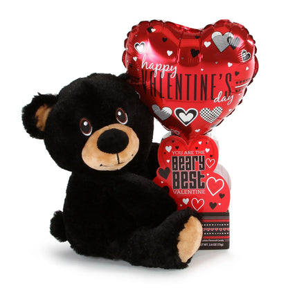 Valentine'S Day Black Bear Plush Toy with Chocolate Candy Gift, by