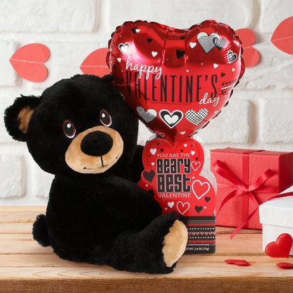 Valentine'S Day Black Bear Plush Toy with Chocolate Candy Gift, by