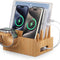 Bamboo Charging Station Rack, Wooden Dock Stand for Cell Phones, Tablets, Smart Watch and Earpod, Multi Charge Organizer Stand, Include Wire Cables